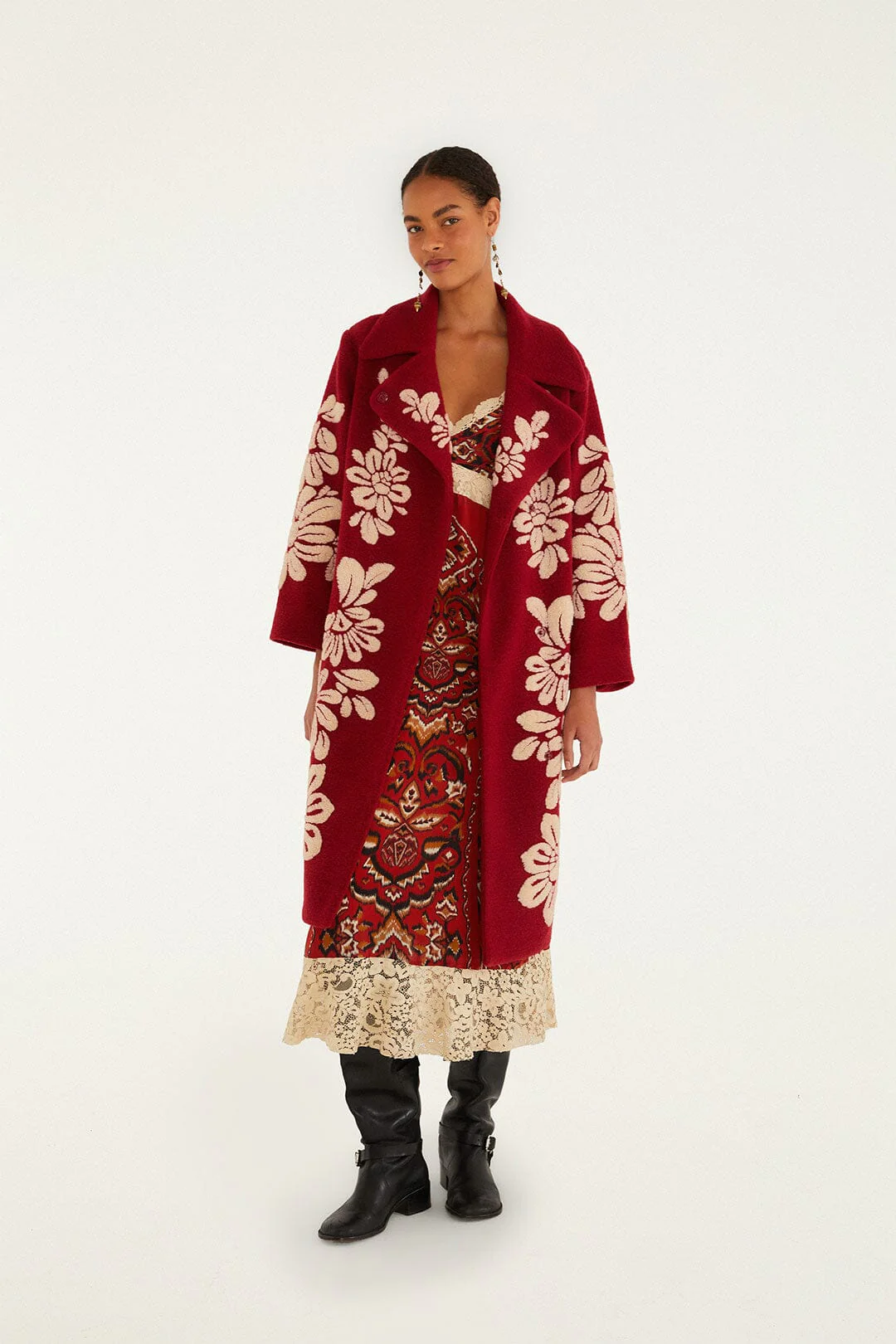 Burgundy Bold Flowers Fleece